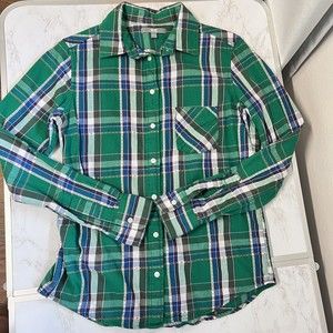 Uniqlo Shirt Womens Brilliant Green Plaid Long Sleeve Button Up Shirt Size S